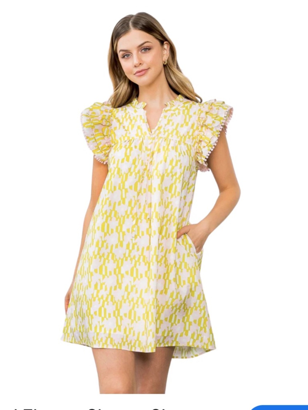 THML Pink and Yellow Ruffle-Sleeve Shift Dress - Picture 2 of 11